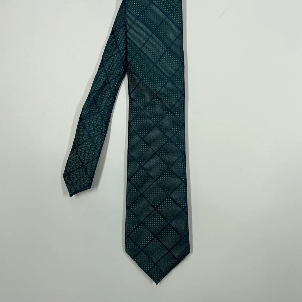 Alfani Green Grid Pattern Silk Blend Necktie Mens OS